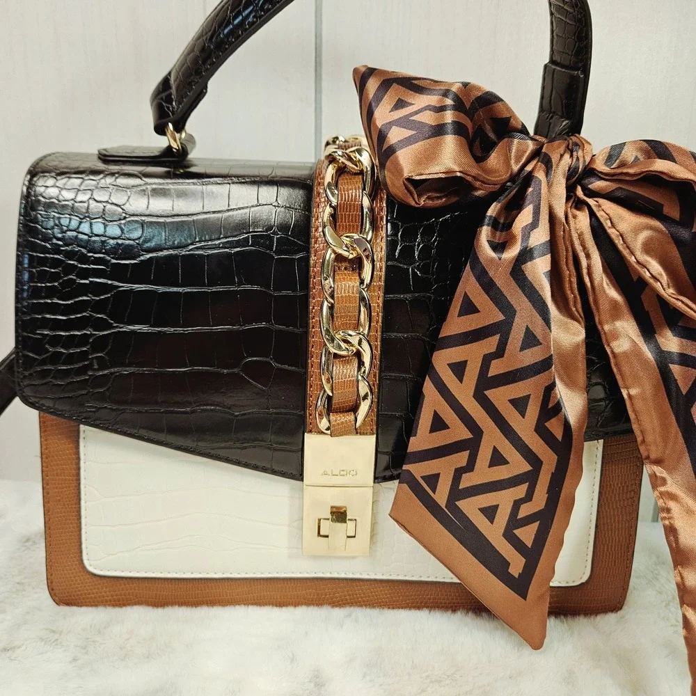 Aldo Handbag Satchel Croc‎ Embossed Adj Crossbody Strap Office Core Capsule